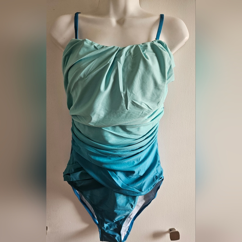 NWT Choice by Bluewave Blue and Green Draped Women's One Piece Swimsuit size XL
